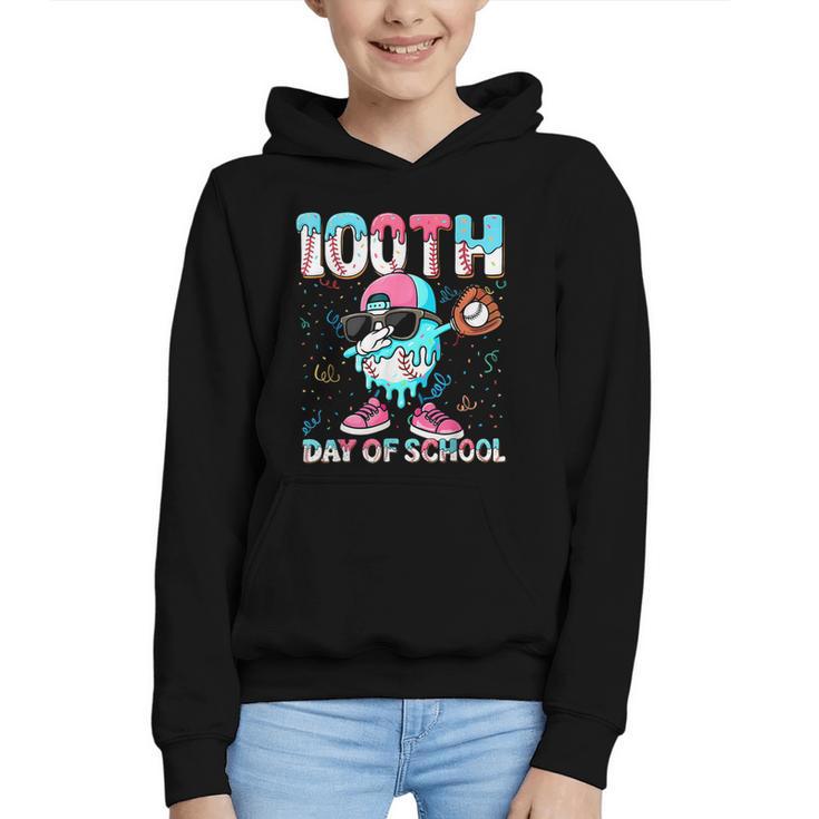 Dabbing Drippy 100th Days Of School Baseball Ice Cream Drip Graphic Youth Hoodie