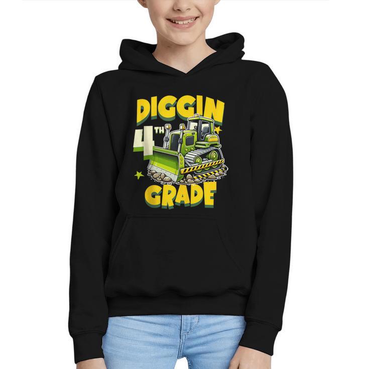 Diggin 4th Grade Bulldozer Back To School Graphic Youth Hoodie