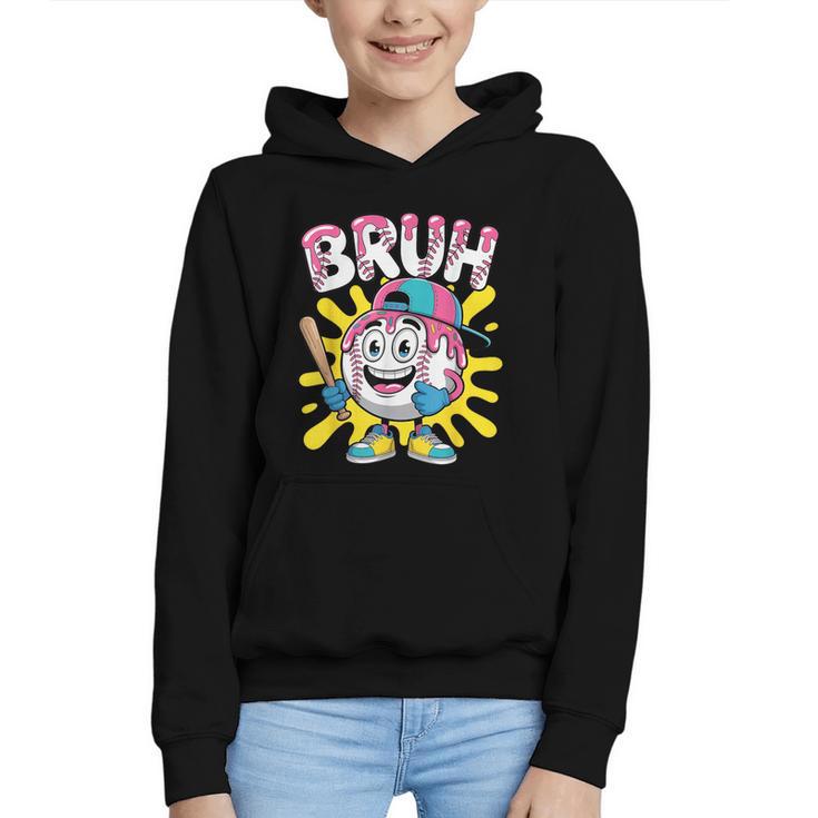 Drip Baseball Boy Youth Kid Ice Cream Dripping Baseball Bruh Graphic Youth Hoodie