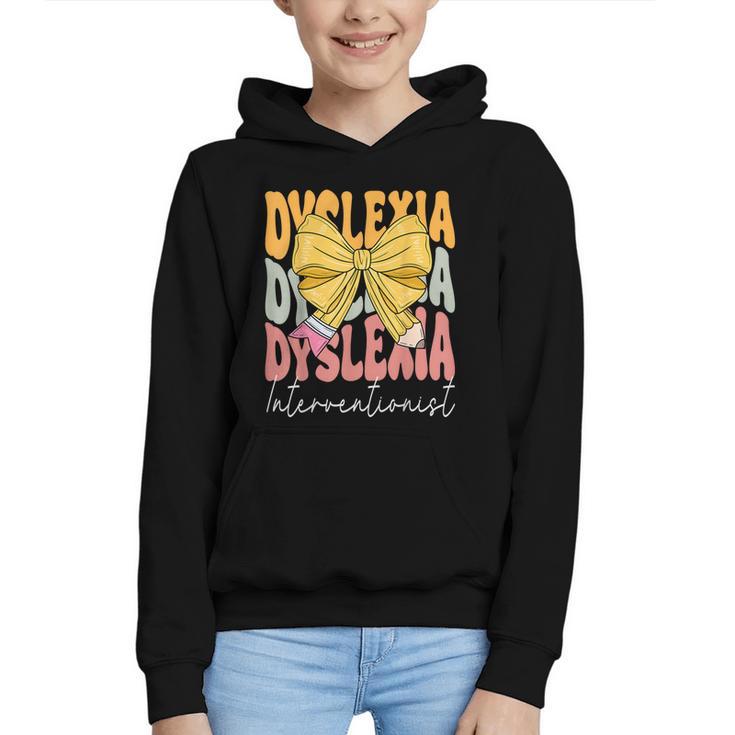 Dyslexia Interventionist Groovy Coquette Bow Back To School Graphic Youth Hoodie
