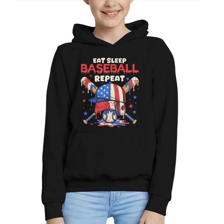 Eat Sleep Baseball Repeat Ice Cream Drip Crossed Bats Graphic Youth Hoodie