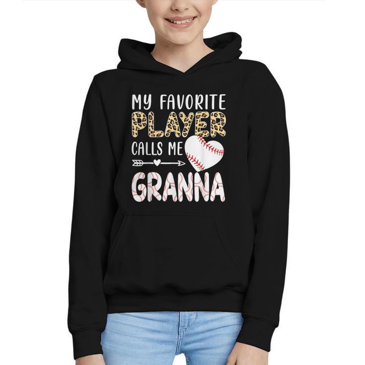 My Favorite Player Calls Me Granna Baseball Leopard Graphic Youth Hoodie