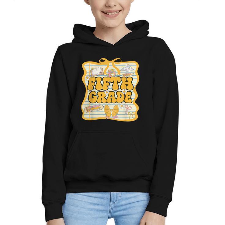 Fifth Grade Back To School Kids Girls Bow 5th Grade Groovy Graphic Youth Hoodie