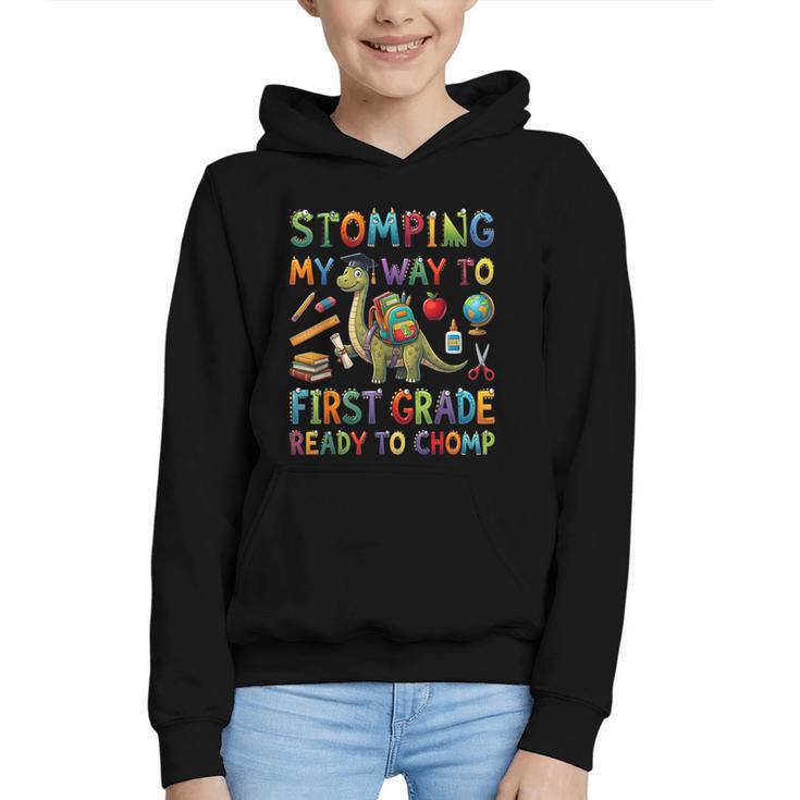 First Grade Graduation Dinosaur Dino Back To School Student Graphic Youth Hoodie