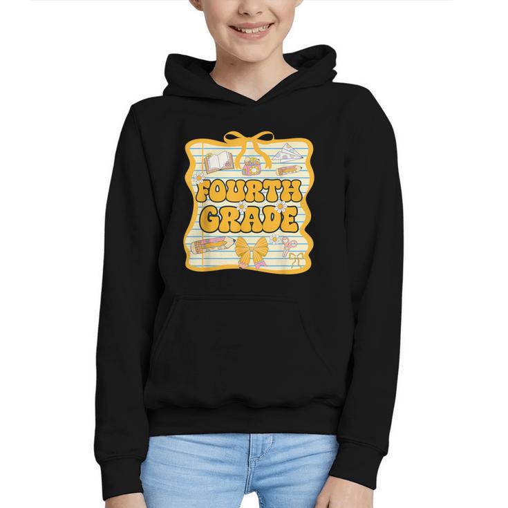 Fourth Grade Back To School Kids Girls Bow 4th Grade Groovy Graphic Youth Hoodie