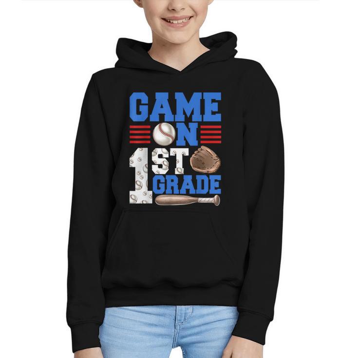Game On First Grade Boy Baseball Back To School Graphic Youth Hoodie