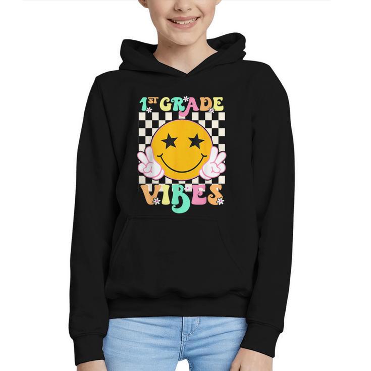 Girls 1st Grade Vibes Smile Face Back To School 1st Grade Graphic Youth Hoodie