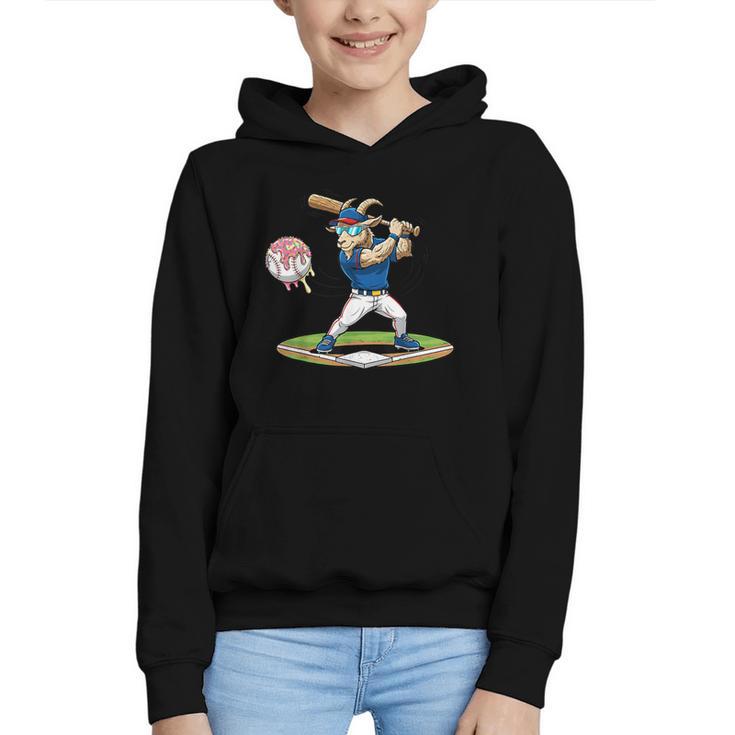 Goat Baseball Player With Bat And Ball Drip Animal Sports Graphic Youth Hoodie