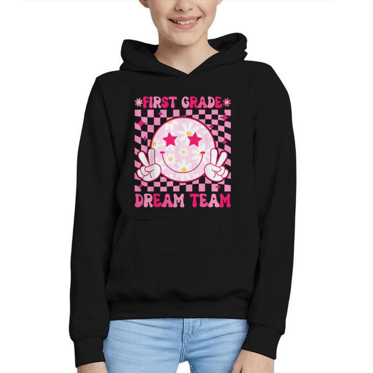 Groovy First Grade Dream Team Back To School 1st Grade Squad Graphic Youth Hoodie