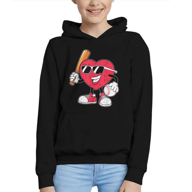 Heart Play Baseball Valentine's Day Teens Boys Girls Kids Graphic Youth Hoodie