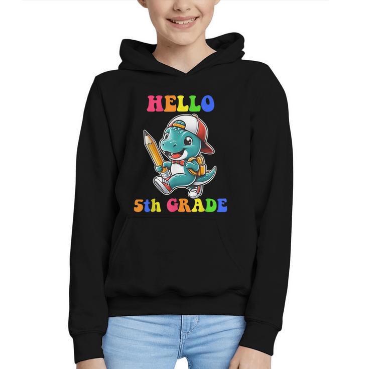 Hello 5th Grade Cute Dinosaur Back To School Boys Kids Girls Graphic Youth Hoodie
