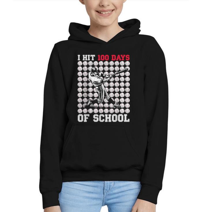 I Hit 100 Days Of School Baseball 100th Day Boys Kids Graphic Youth Hoodie