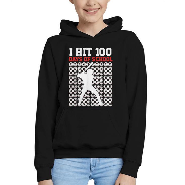 I Hit 100 Days Of School Baseball 100 Day Of School Graphic Youth Hoodie