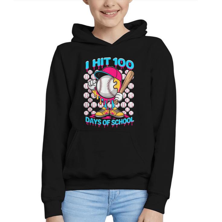 I Hit 100 Days Of School Baseball Ice Cream Drip Graphic Youth Hoodie
