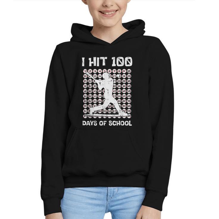 I Hit 100 Days Of School Baseball Player 100th Day Boys Kids Graphic Youth Hoodie