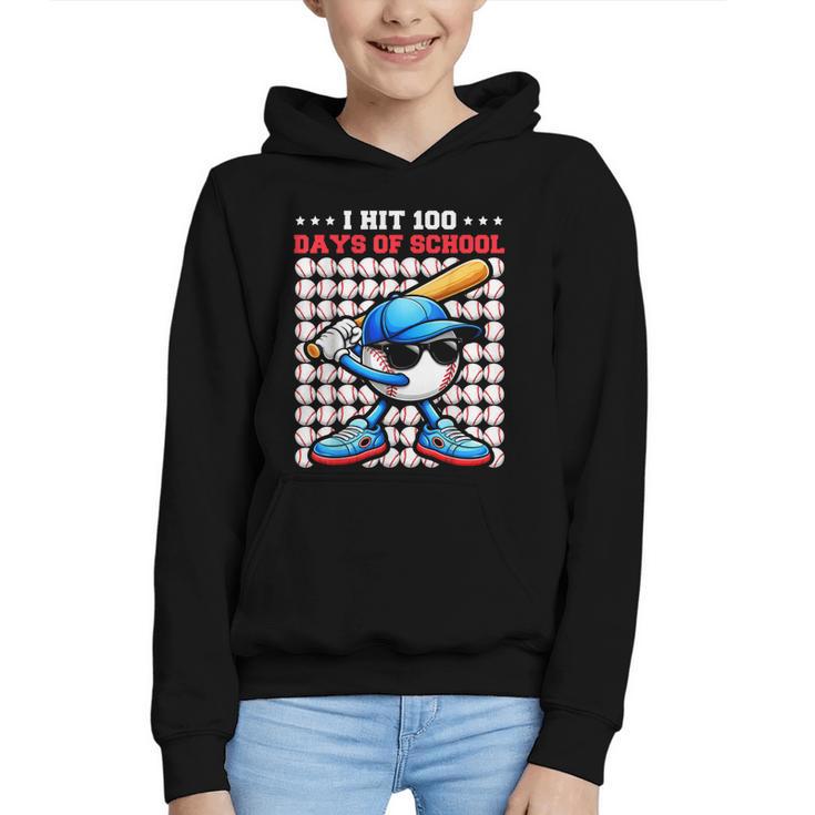 I Hit 100 Days Of School Baseball Player Kids Boys Son Graphic Youth Hoodie