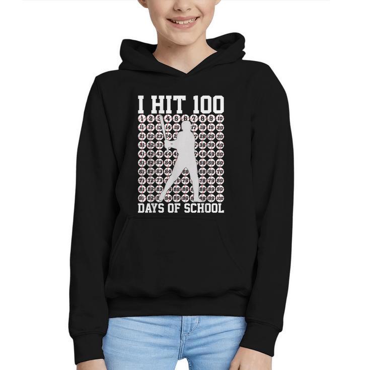 I Hit 100 Days Of School Boys Kids 100th Day Balls Baseball Graphic Youth Hoodie