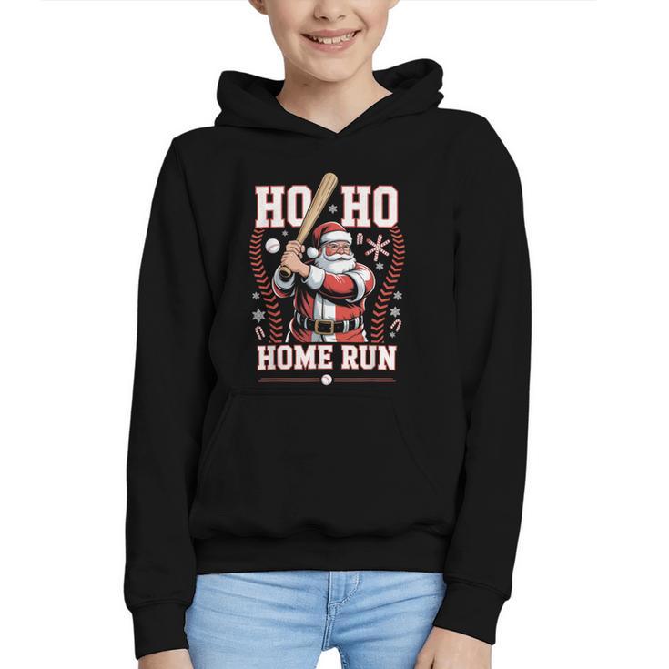 Ho Ho Home Run Baseball Christmas Holiday Sports Santa Graphic Youth Hoodie