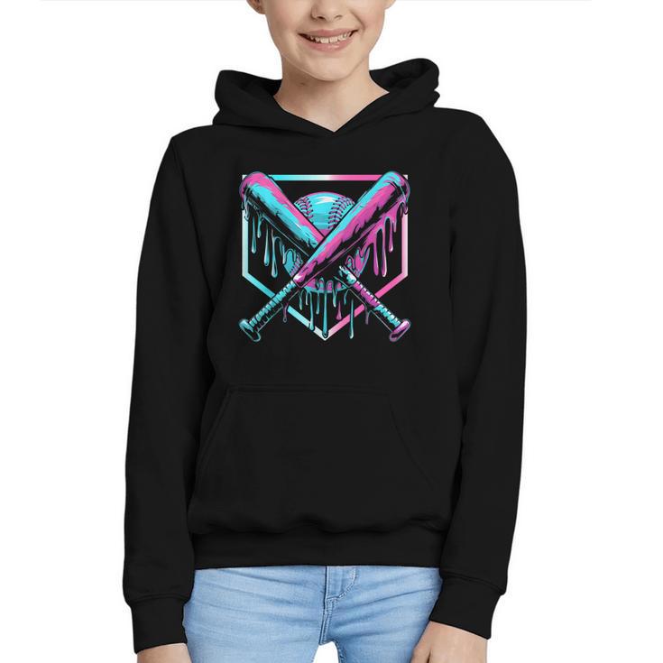 Ice Cream Baseball Drip Home Plate Bats Cool For Boys Youth Graphic Youth Hoodie