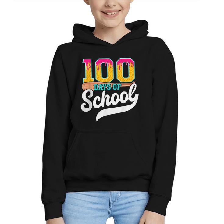 Ice Cream Drip 100 Days Of School Baseball Boys 100th Day Graphic Youth Hoodie