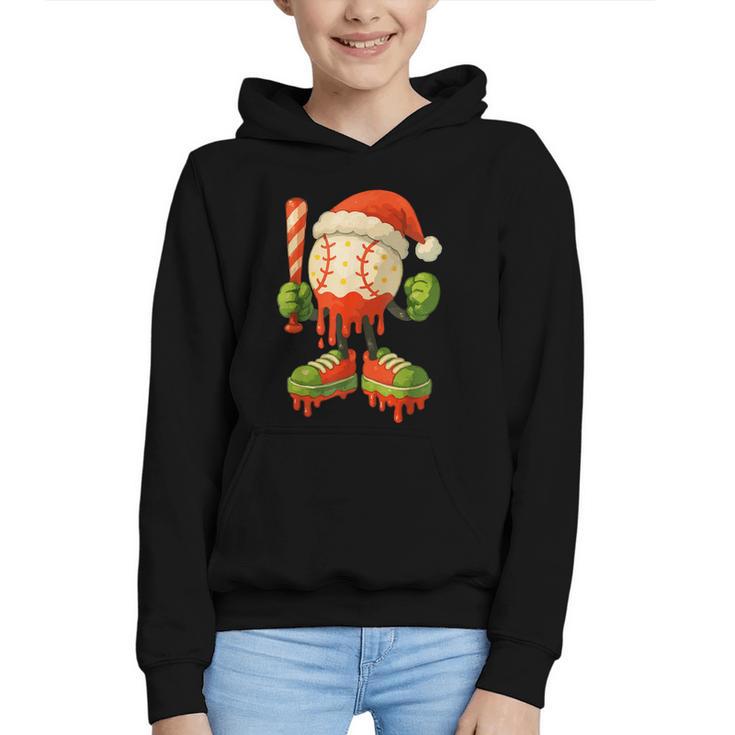Ice Cream Drip Baseball Christmas Baseball Drip Candy Cane Graphic Youth Hoodie