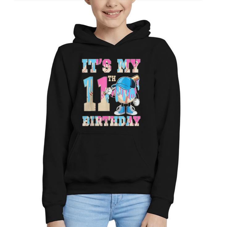 It's My 11th Birthday Baseball Ice Cream Drip Theme Graphic Youth Hoodie