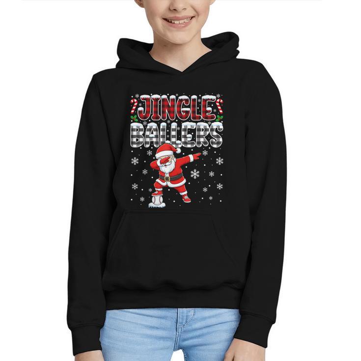 Jingle Ballers Plaid Santa Dabbing Baseball Christmas Graphic Youth Hoodie