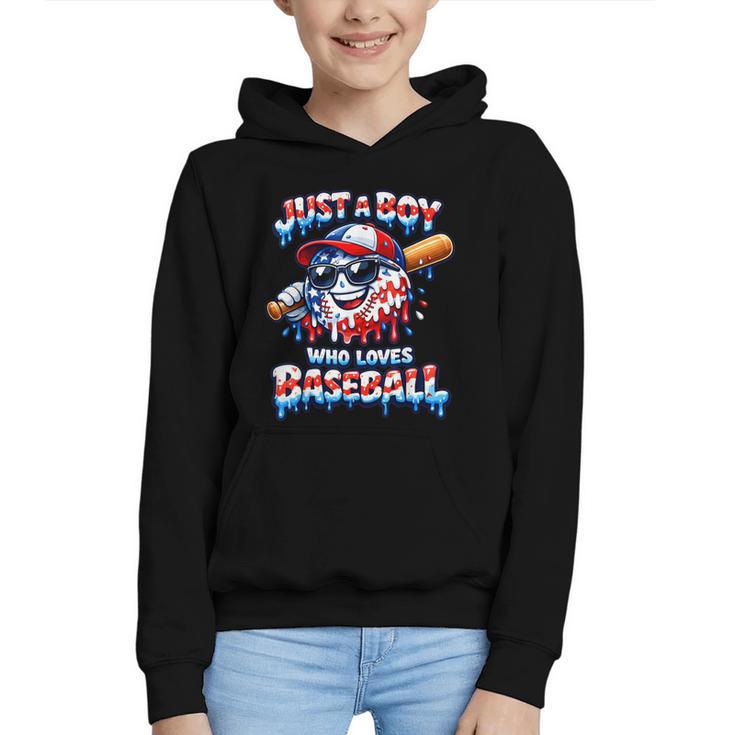 Just A Boy Who Loves Baseball Patriotic Drip For Youth Boys Graphic Youth Hoodie