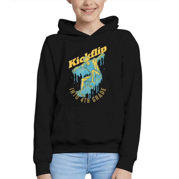 Kickflip Into 4th Grade Skateboard Lover Back To School Graphic Youth Hoodie