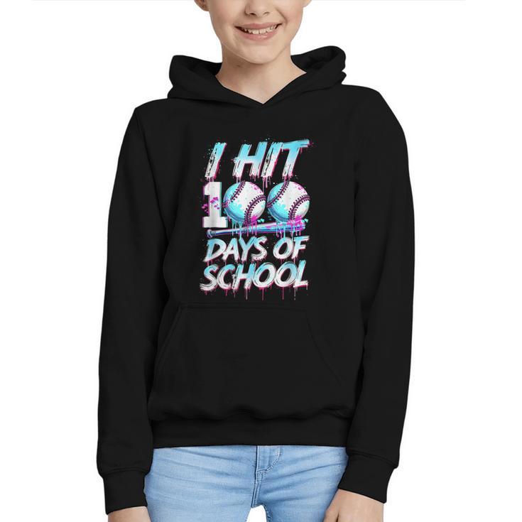 Kids 100 Days Of School 100th Day Baseball Ice Cream Drip Graphic Youth Hoodie