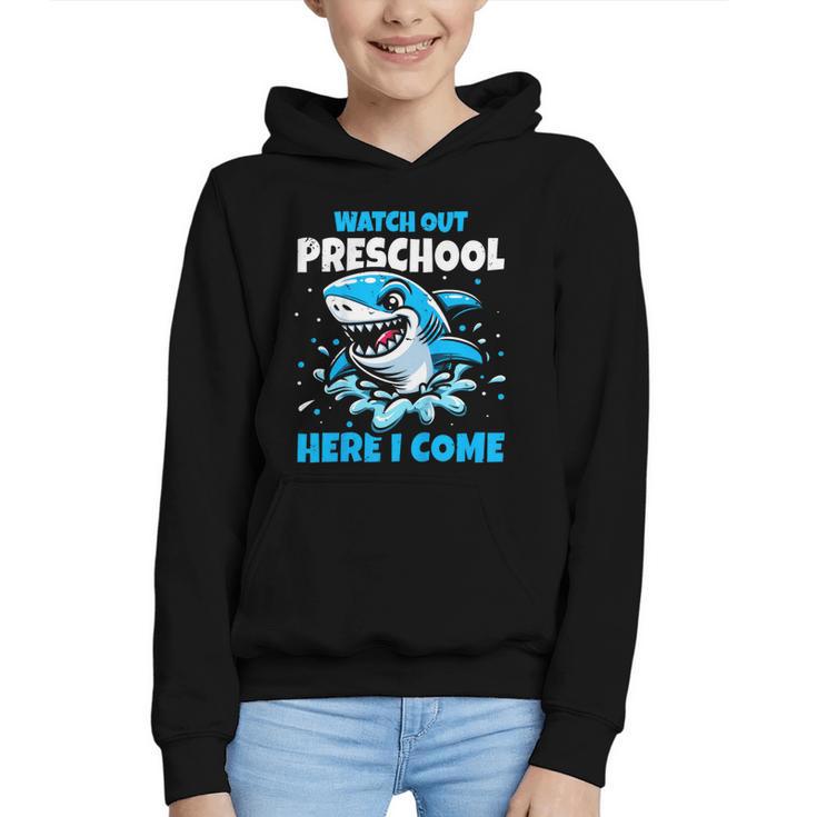 Kids Back To School Watch Out Preschool Here I Come Shark Boys Graphic Youth Hoodie