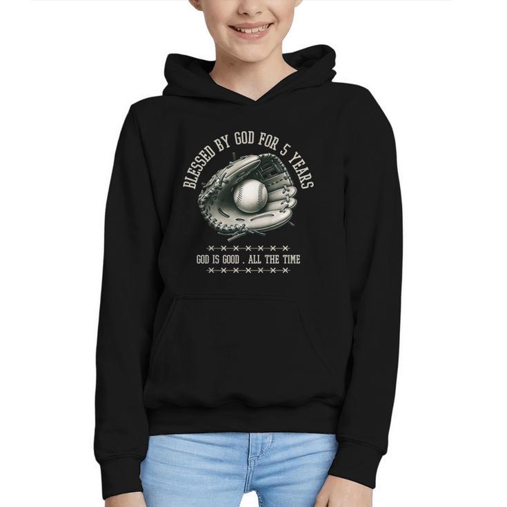 Kids Blessed By God For 5 Years Old Baseball 5th Birthday Graphic Youth Hoodie