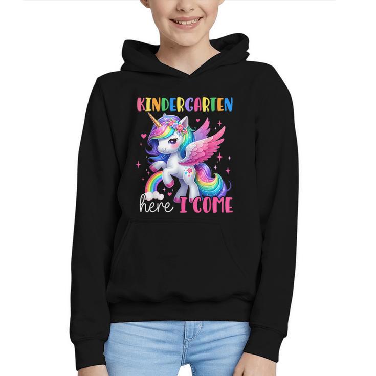 Kindergarten Here I Come Unicorn Girls Kids Back To School Graphic Youth Hoodie