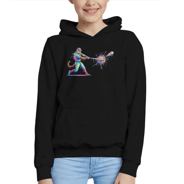 Leopard Baseball Player Ice Cream Drip For Boys Kids Graphic Youth Hoodie
