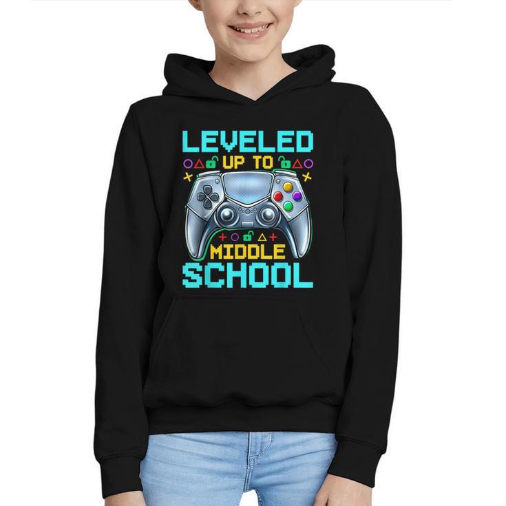 Leveled Up To Middle School Video Gamer Back To School Boys Graphic Youth Hoodie