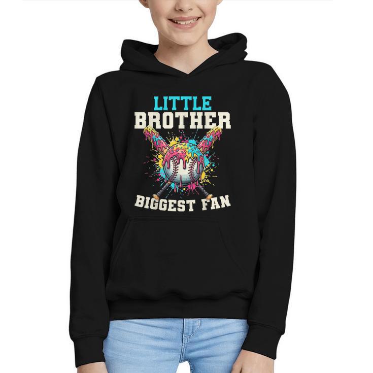 Little Brother Biggest Fan Baseball Cream Drip Crossed Bats Graphic Youth Hoodie