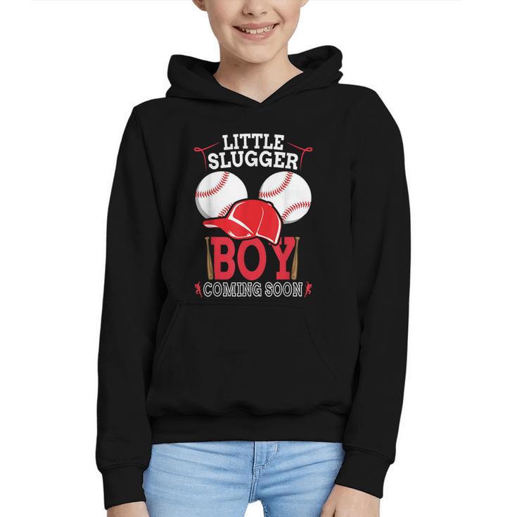 Little Slugger Boy Coming Soon Baby Announcement Baseball Graphic Youth Hoodie