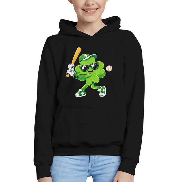 Lucky Shamrock Playing Baseball St Patrick's Kids Boys Graphic Youth Hoodie