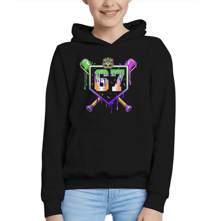 Mardi Gras Baseball Carnival Party Ice Cream Drip Boys Graphic Youth Hoodie