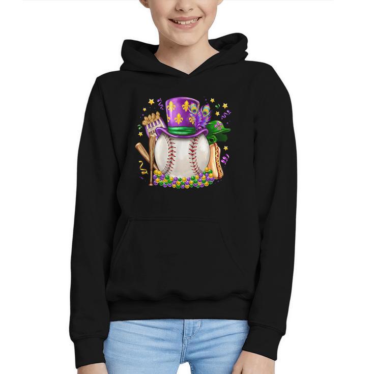 Mardi Gras Baseball Jester Hat Fleur De Lis Boys Girls Kids Graphic Youth Hoodie