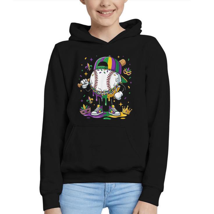 Mardi Gras Ice Cream Drip Baseball Carnival Party Mask Boys Graphic Youth Hoodie