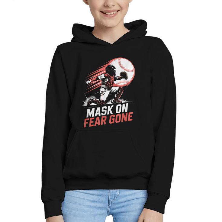 Mask On Fear Gone Baseball Catcher Softball Graphic Youth Hoodie