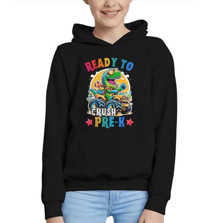 Monster Truck Dinosaur Boys Back To School Crush Pre-k Kids Graphic Youth Hoodie