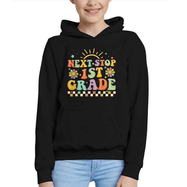 Next Stop 1st Grade Groovy Retro First Grade Back To School Graphic Youth Hoodie