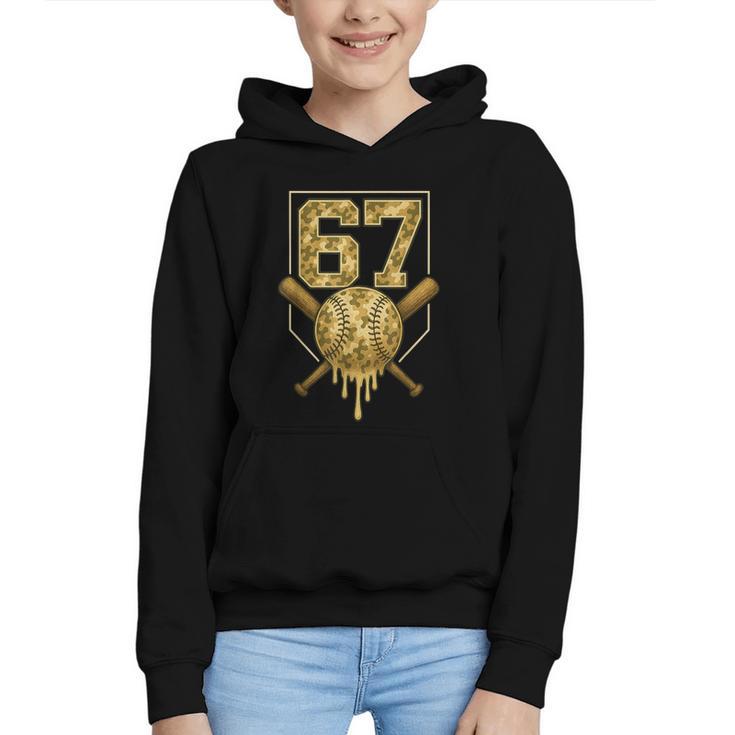Number 67 Baseball Drip Camo Six Seven Meme Boys Kids Graphic Youth Hoodie