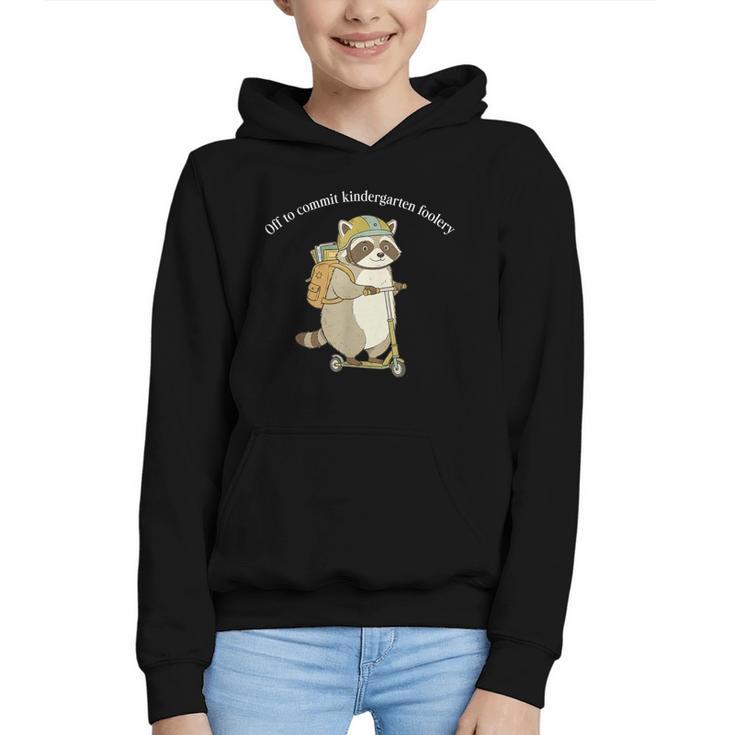 Off To Commit Kindergarten Foolery Raccoon Back To School Graphic Youth Hoodie