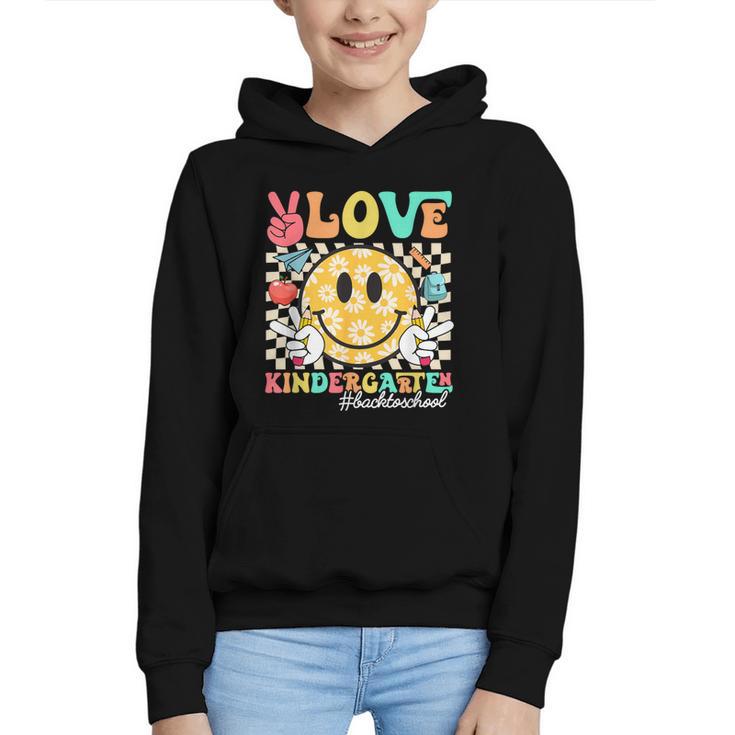 Peace Love Kindergarten Smile Face Back To School Girls Kids Graphic Youth Hoodie