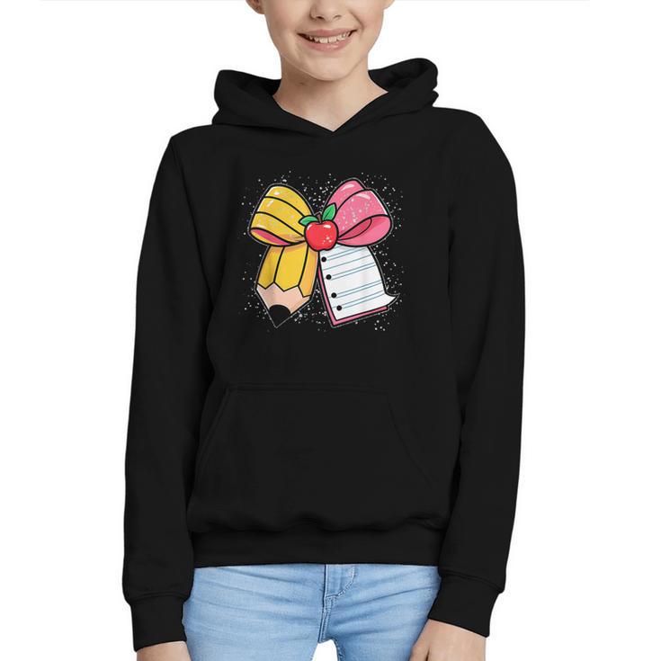 Pencil Coquette Bow Happy First Day Of School Back To School Graphic Youth Hoodie
