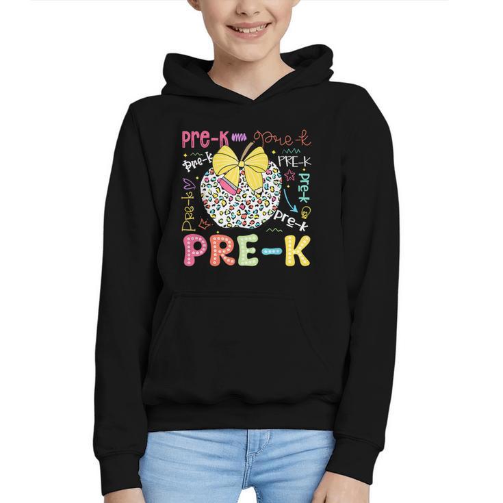 Pre-K Typography First Day Back To School Leopard Apple Graphic Youth Hoodie