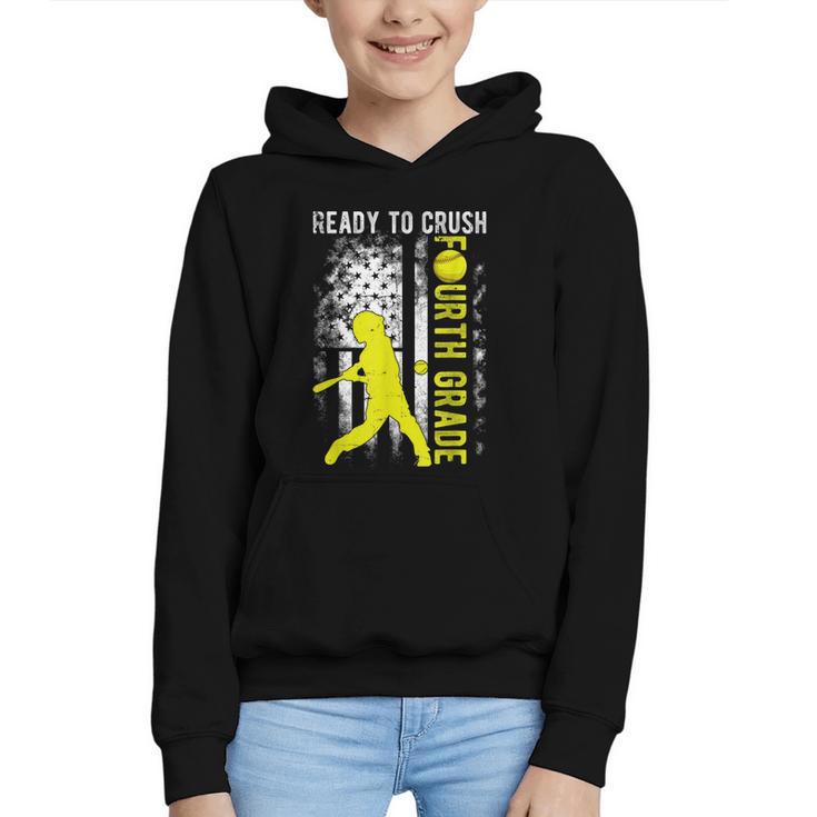 Ready To Crush Fourth Grade Softball USA Flag Back To School Graphic Youth Hoodie